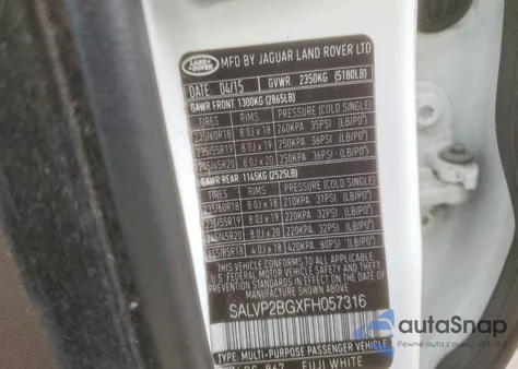 2015 Land Rover Range Rover Evoque Pure Plus from USA, damaged, VIN SALVP2BGXFH057316